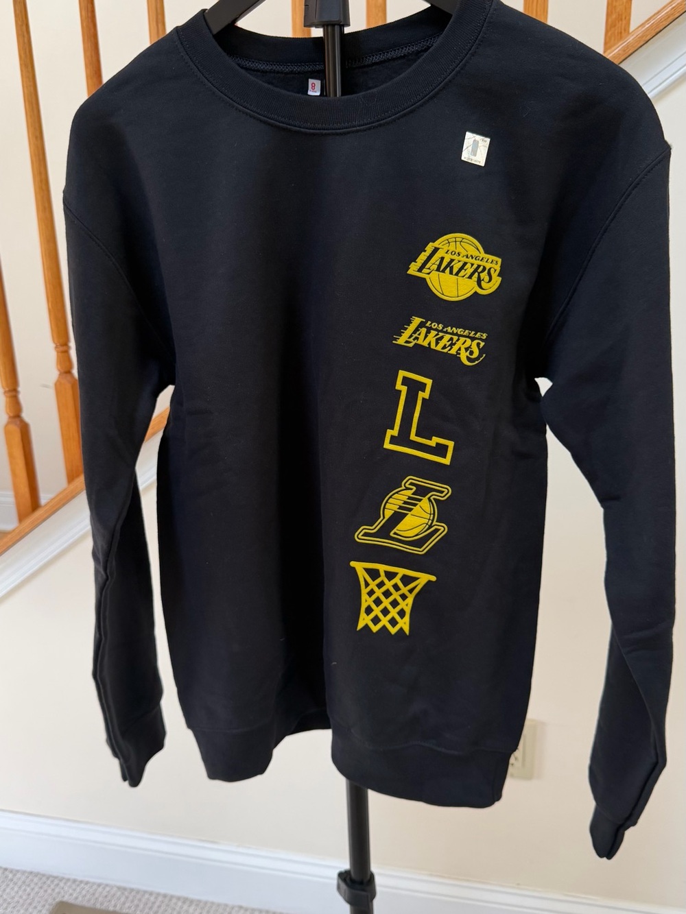 NBA Los Angeles Lakers Black Crewneck with Yellow Logos Down Front